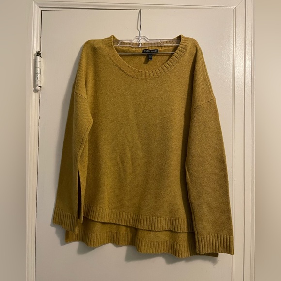 Eileen Fisher Mustard Yellow Wool Yak Blend High Low Crewneck Sweater Size XS - Picture 1 of 10